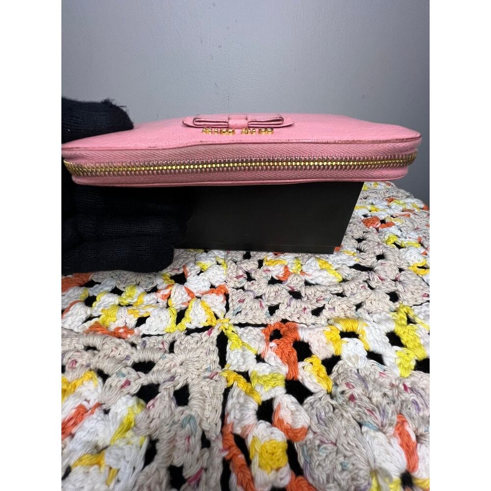 Miu Miu Madras Bicolore Bow Zip Around Wallet Rosa Gemma Pink Authentic - Picture 6 of 16